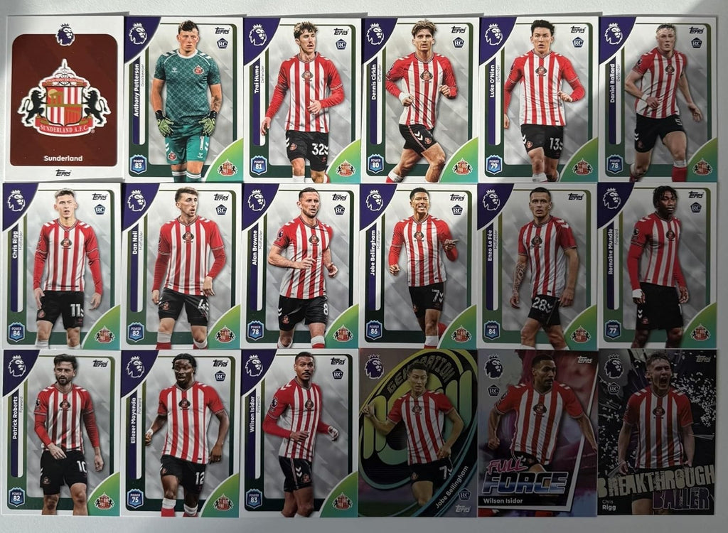 Topps Premier League 2026 Sunderland 18 Card Trading Card Base Force Team Set