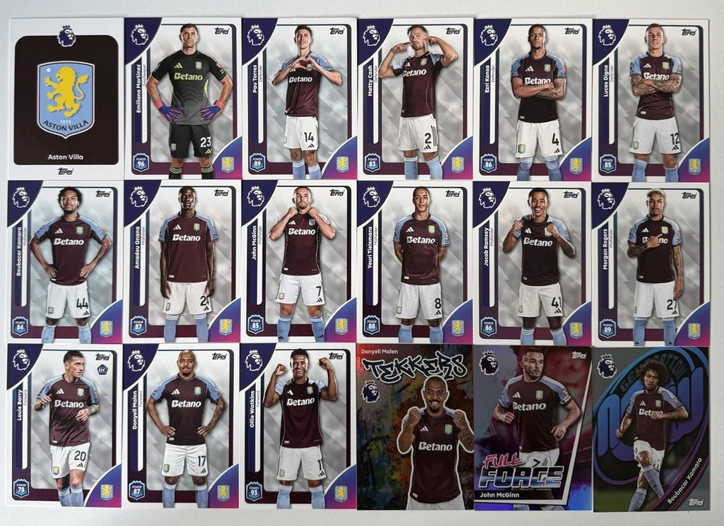 Topps Premier League 2026 Aston Villa 18 Card Trading Card Base Full Team Set