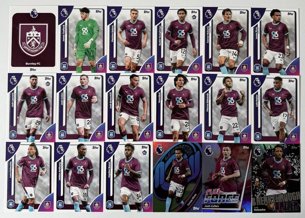 Topps Premier League 2026 Burnley 18 Card Trading Card Base Full Force Team Set
