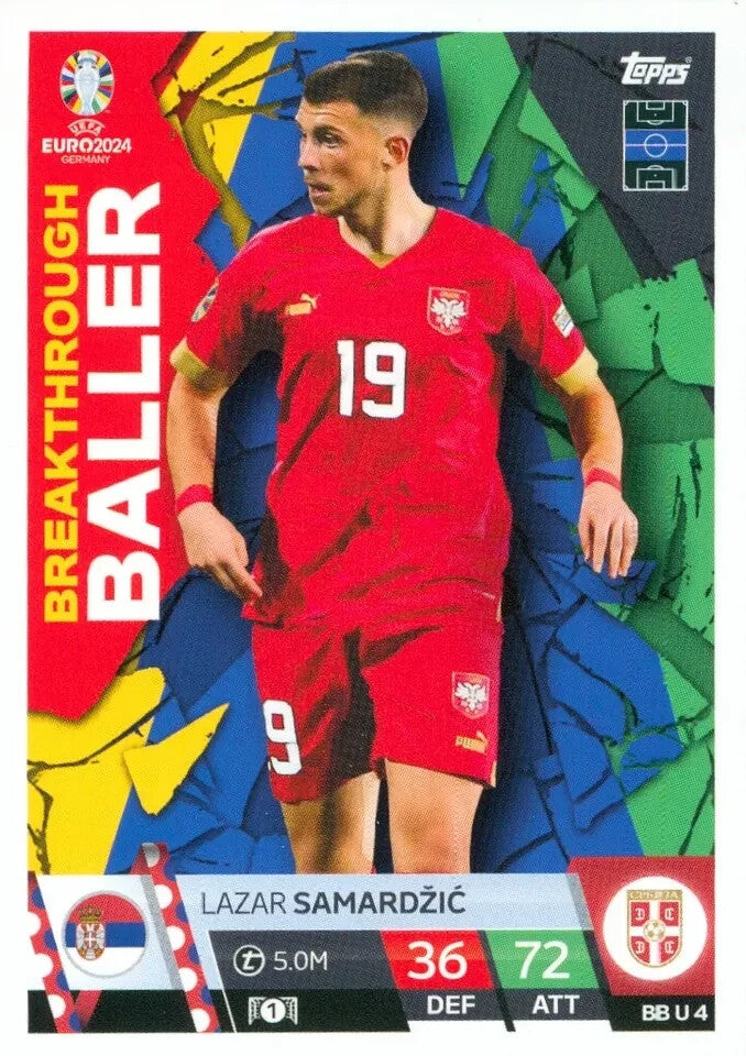 Match Attax UEFA Euro 2024 Update Lazar Samardzic Breakthrough Ballers Topps