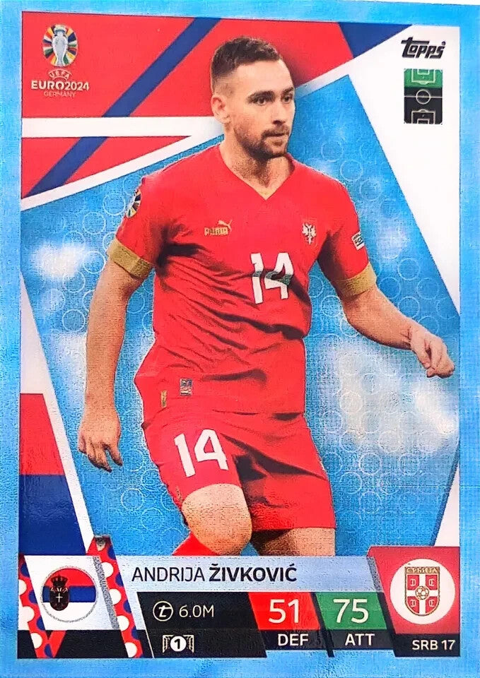 Match Attax Euro 2024 Andrija Zivkovic Serbia Crystal Parallel Blue UEFA Card