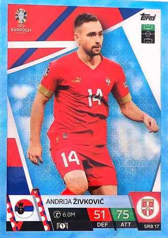 Match Attax Euro 2024 Andrija Zivkovic Serbia Crystal Parallel Blue UEFA Card
