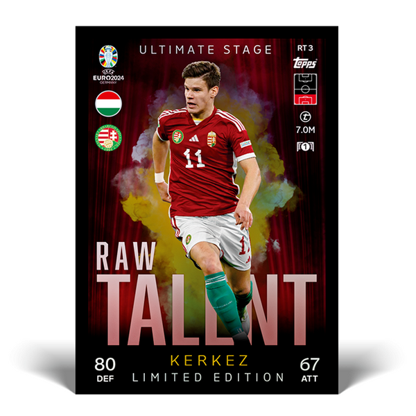 Match Attax Euro 2024 Kerkez Hungary Raw Talent Limited Edition Topps UEFA Card