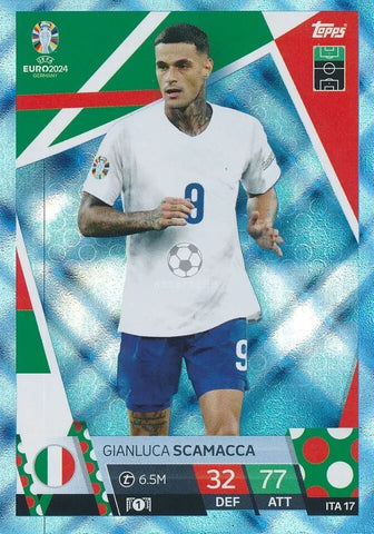 Match Attax Euro 2024 Gianluca Scamacca Italy Crystal Parallel Blue Topps Card