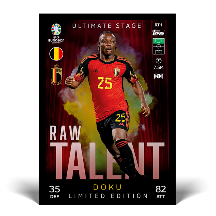 Match Attax Euro 2024 Doku Raw Talent Limited Edition Ultimate Stage Topps Card