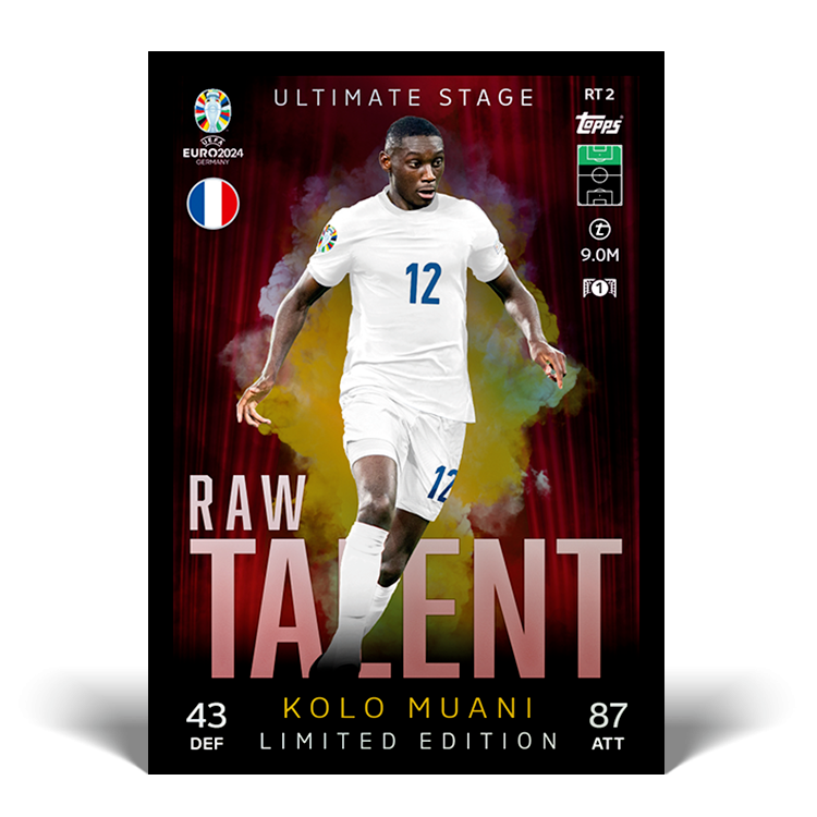 Match Attax Euro 2024 Muani Raw Talent Limited Edition Ultimate Stage Topps Card