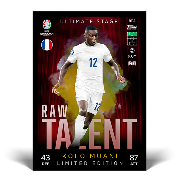 Match Attax Euro 2024 Muani Raw Talent Limited Edition Ultimate Stage Topps Card