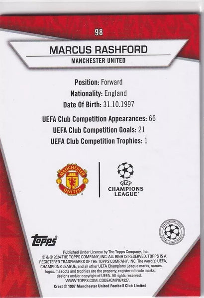 Topps Superstars 2024 23/24 Marcus Rashford Manchester United Common Card #98