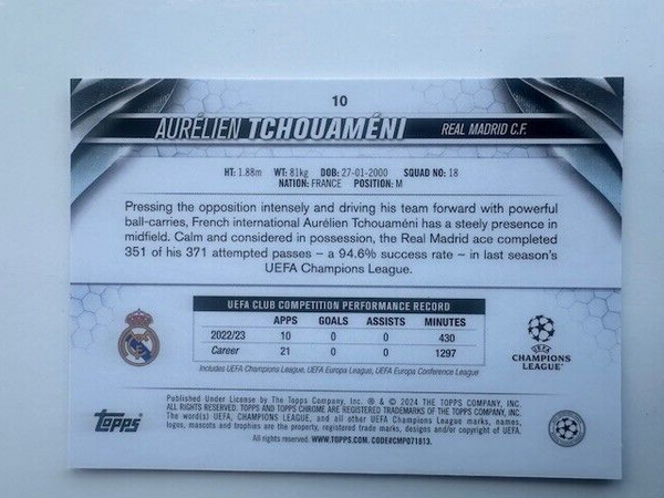 Topps Chrome Hobby UCC Club Competitions 2023/24 Aurelien Tchouameni Prizm Card