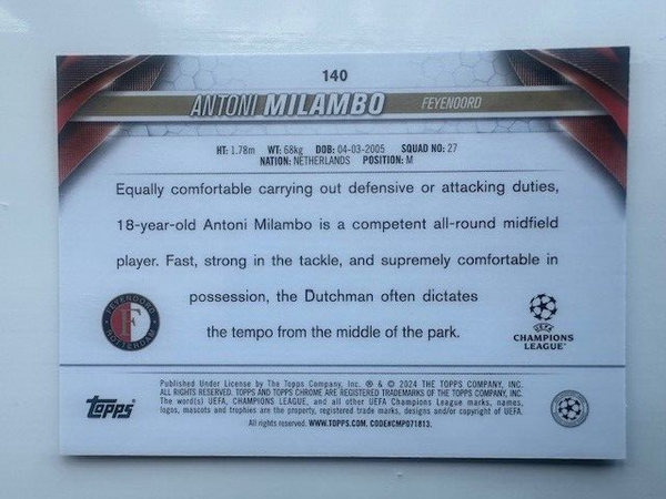Topps Chrome Hobby UCC Club Competitions 2023/24 Antoni Milambo Prizm Card