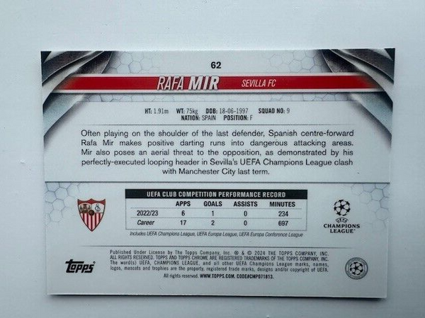 Topps Chrome Hobby UEFA Club Competitions 2023/24 Rafa Mir Sevilla Card #62
