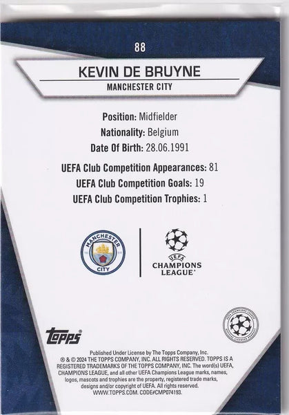 Topps Superstars 2024 23/24 Kevin De Bruyne Manchester City Common Card #88