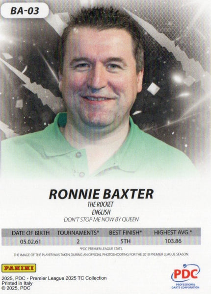 Panini PDC Premier League Darts 2025 Ronnie Baxter Pink Cracked Ice Card