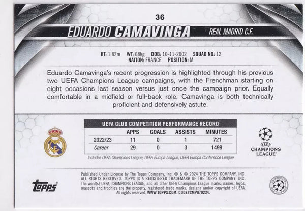 Topps Chrome Hobby UCC Club Competitions 23/24 Eduardo Camavinga Real Madrid #36