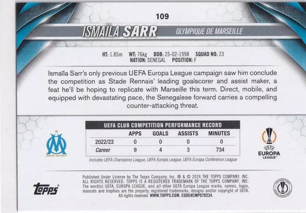 Topps Chrome Hobby UCC Club Competitions 23/24 Ismaila Sarr Marseille Card #109