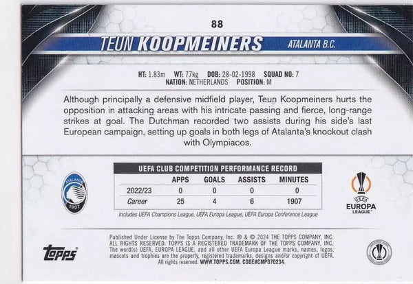 Topps Chrome Hobby UCC Club Competitions 2023/24 Teun Koopmeiners Atlanta #88