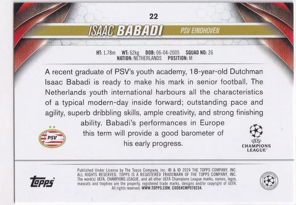 Topps Chrome Hobby UCC Champions League 2023/24 Isaac Babadi PSV Eindhoven