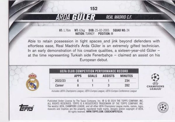 Topps Chrome Hobby UCC Champions League 23/24 Arda Guler Real Madrid Star Rookie