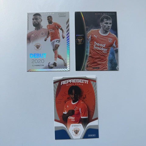 Blackpool 3 Card Bundle Panini 2026 EFL Eternity, Morgan, Ennis & Hamilton