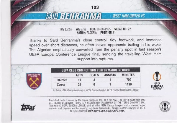 Topps Chrome Hobby UCC Club Competitions 23/24 Said Benrahma West Ham United