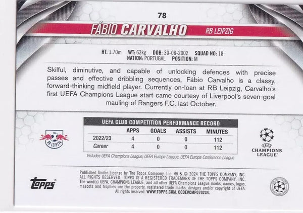 Topps Chrome Hobby UCC Club Competitions 2023/24 Fabio Carvalho RB Leipzig Card