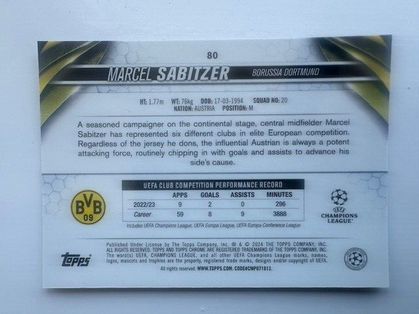 Topps Chrome Hobby UCC Champions League 23/24 Marcel Sabitzer Borussia Dortmund