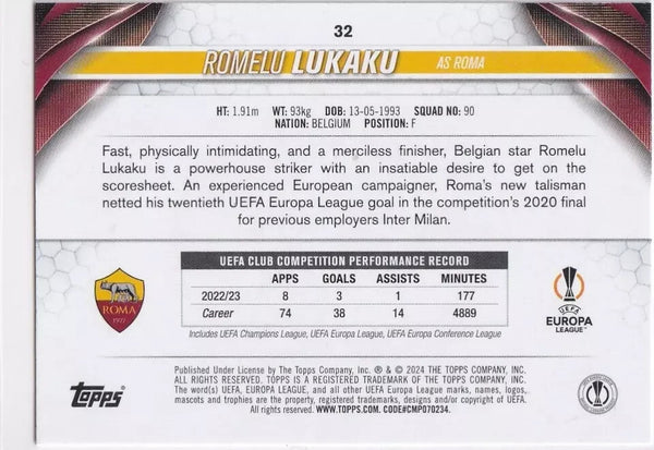 Topps Chrome Hobby UCC UEFA Club Competitions 23/24 Romelu Lukaku Roma Card #32