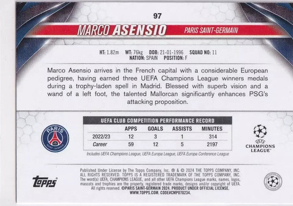 Topps Chrome Hobby UCC UEFA Champions League 2023/24 Marco Asensio PSG Card #97
