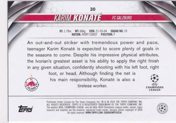 Topps Chrome Hobby UEFA Club Competitions 2023/24 Karim Konate FC Salzburg Card