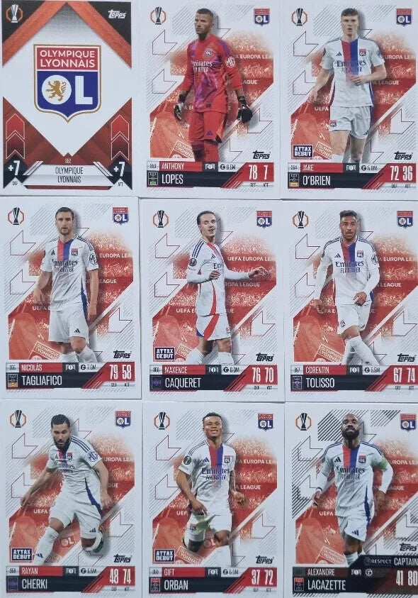 Topps Match Attax 2024/2025 24/25 Olympique Lyonnais Lyon Team Base Captain Set