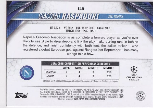 Topps Chrome Hobby UCC UEFA Champions League 2023/24 Giacomo Raspadori Napoli