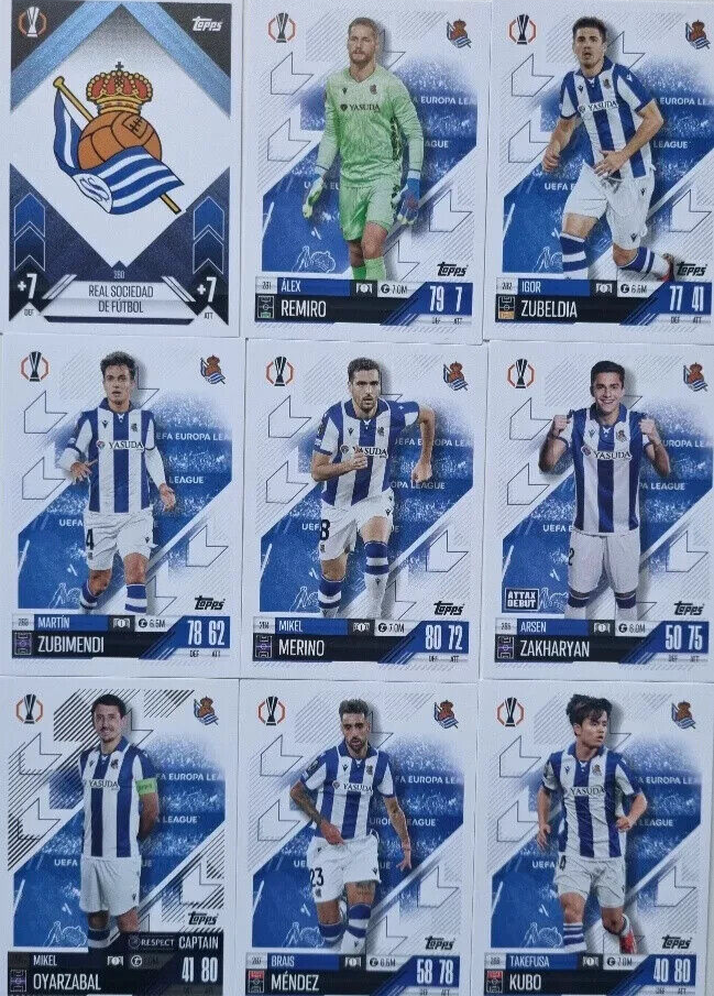 Topps Match Attax 2024/2025 24/25 Real Sociedad Full Team Base Captain Badge Set