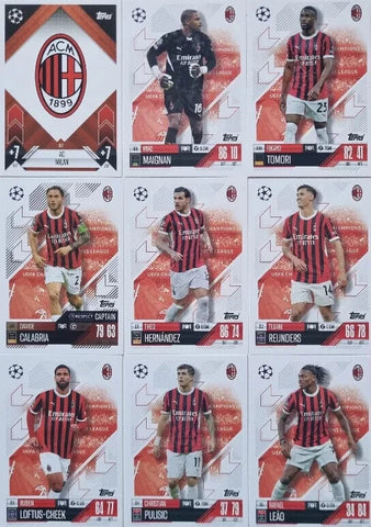 Topps Match Attax 2024/2025 24/25 AC Milan Full Team Base Captain Badge Set