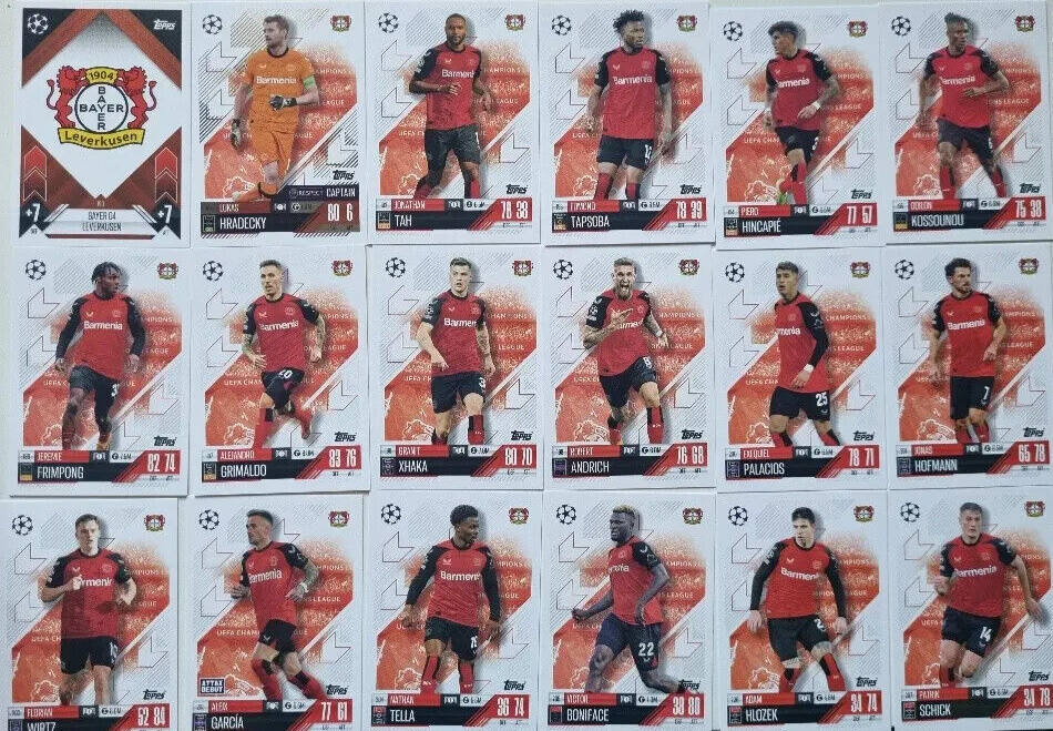 Topps Match Attax 2024/2025 24/25 Bayer 04 Leverkusen Full Team Base Captain Set