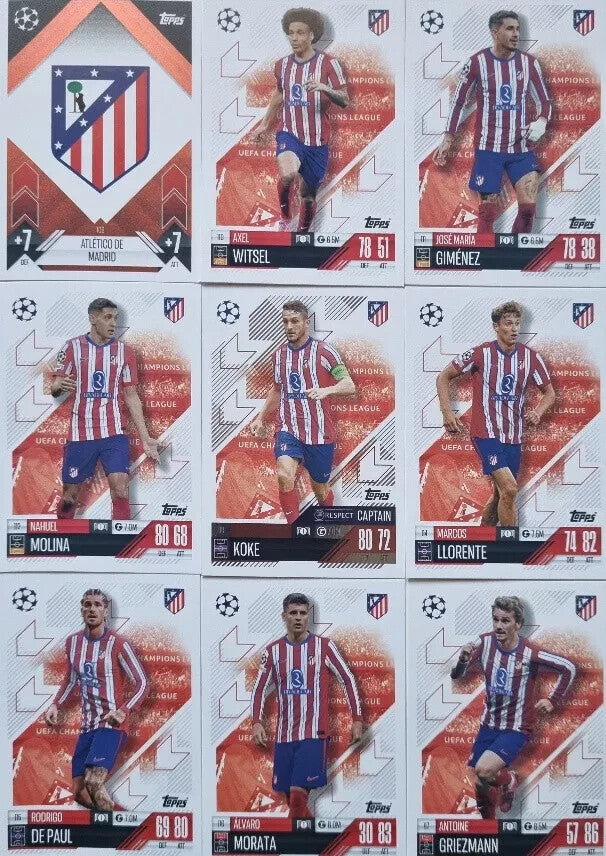 Topps Match Attax 2024/2025 24/25 Atletico De Madrid Full Team Base Captain Set