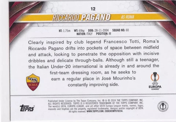 Topps Chrome Hobby UEFA Club Competitions 2023/24 Riccardo Pagano Roma Card #12