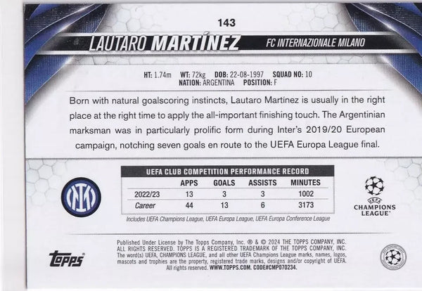 Topps Chrome Hobby UEFA Club Competitions 2023/24 Lautaro Martinez Inter Milan
