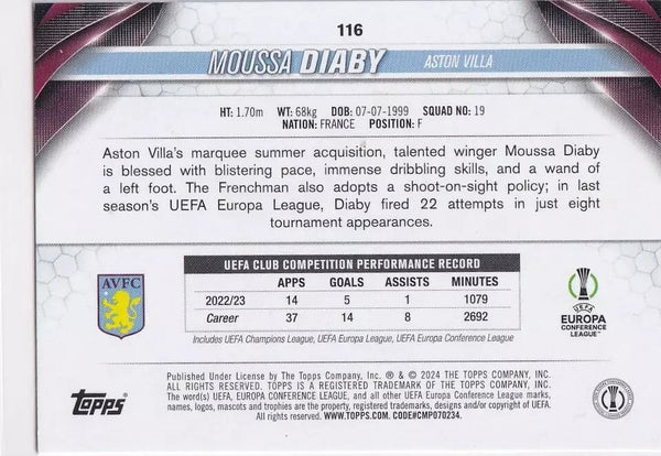Topps Chrome Hobby UEFA Club Competitions 23/24 Moussa Diaby Aston Villa #116