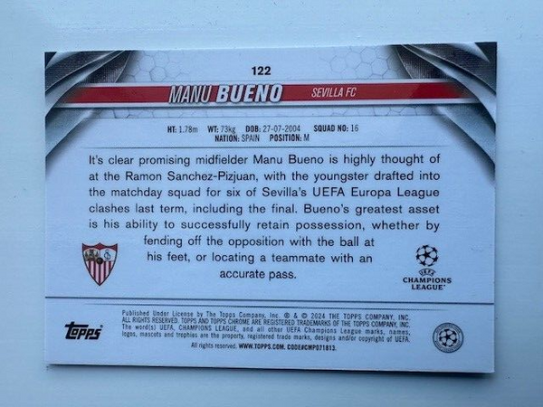 Topps Chrome Hobby UCC UEFA Champions League 2023/24 Manu Bueno Sevilla /52