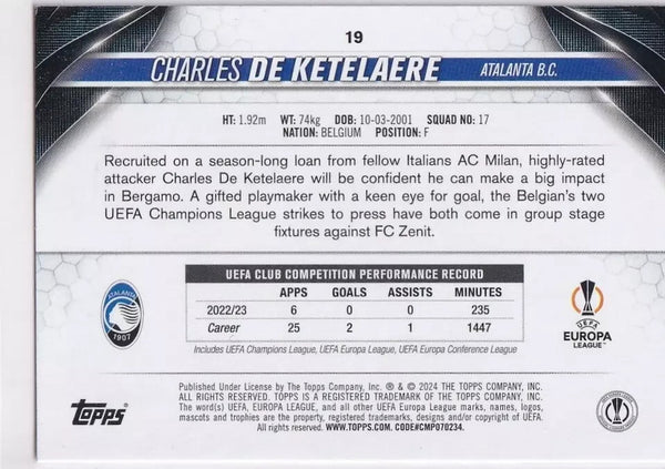 Topps Chrome Hobby UCC Champions League 23/24 Charles De Ketelaere Atlanta Card