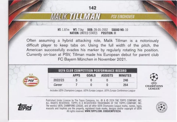 Topps Chrome Hobby UCC Champions League 23/24 Malik Tillman PSV Eindhoven Card