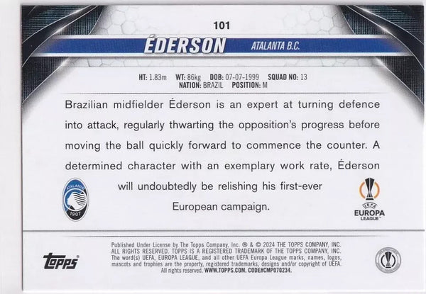 Topps Chrome Hobby UCC UEFA Club Competitions 23/24 Ederson Atlanta Card #101