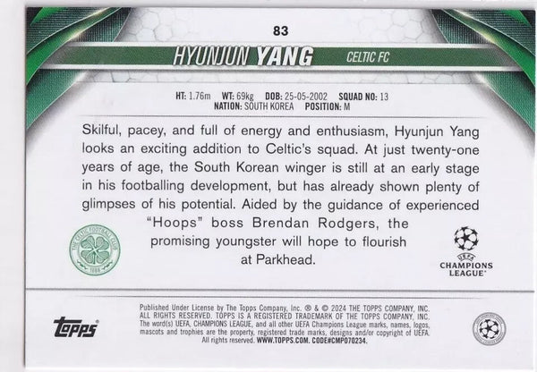 Topps Chrome Hobby UCC Champions League 23/24 Hyunjun Yang Celtic Card #83