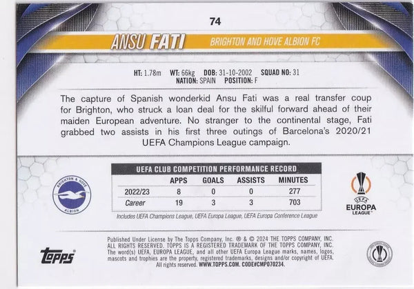 Topps Chrome Hobby UCC Champions League 2023/24 Ansu Fati Brighton Card #74