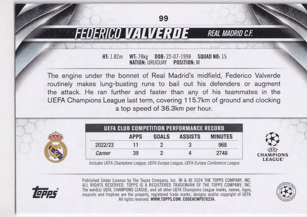 Topps Chrome Hobby UCC Champions League 23/24 Federico Valverde Real Madrid #99