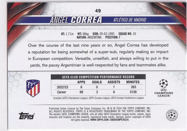 Topps Chrome Hobby UCC Champions League 23/24 Angel Correa Atletico Madrid #49