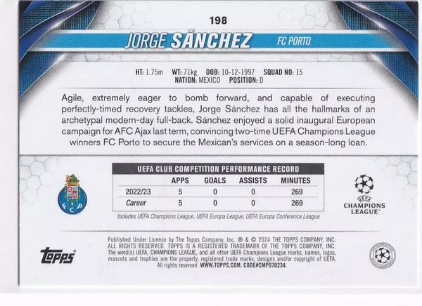 Topps Chrome Hobby UCC Champions League 23/24 Jorge Sanchez FC Porto Card #198