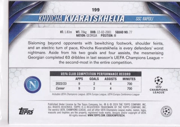 Topps Chrome Hobby UCC Champions League 23/24 Khvicha Kvaratskhelia Napoli #199