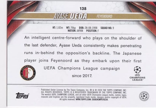 Topps Chrome Hobby UCC Champions League 23/24 Ayase Ueda Feynoord Card #138