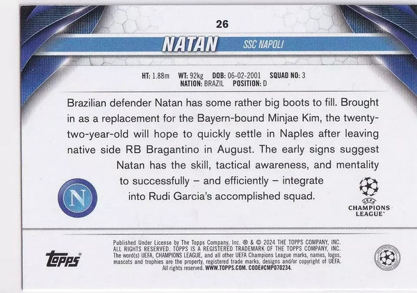 Topps Chrome Hobby UCC Champions League 23/24 Natan Napoli Card #26